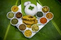 Bangla Cuisine Vorta, vaji, fish curry and vegetables curry platter.