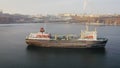 Drone view of the fish-processing vessel Tsar anchored in the Ussuri Bay