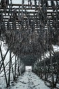 fish racks with hanging dried stockfish, Lofoten, Norway Royalty Free Stock Photo