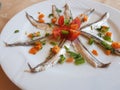 Fish raw on a plate , mackerel with parley tomatoes Royalty Free Stock Photo