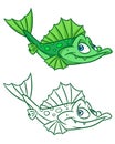 Fish ruff green cartoon Illustrations