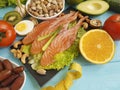 Fish salmon date salad health vitamin pistachio trout Royalty Free Stock Photo