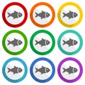 Fish, sea, animal, seafood, nature, food vector icons, set of colorful flat design buttons for webdesign and mobile applications Royalty Free Stock Photo