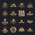 Fish sea logo icons set, simple style