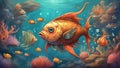 fish in sea a steampunk Fish and wild marine animals in the ocean. Sea world dwellers, cute underwater creature Royalty Free Stock Photo