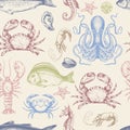Fish sea vector seamless pattern with crabs octopus seahorse shells starfish and shrimp Royalty Free Stock Photo