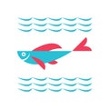 Fish and sea water waves - concept icon sign vector illustration Royalty Free Stock Photo