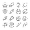 Fish and seafood line vector icons