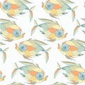 Fish seamless pattern. Cartoons hand drawn colorful stock vector illustration Royalty Free Stock Photo