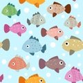 Fish seamless pattern. Kids background with water animals. Underwater fauna. Tropical aquatic creatures. Ocean coral Royalty Free Stock Photo