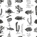 Fish seamless pattern. Underwater vector background.