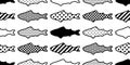 Fish Seamless Pattern Vector Salmon Tuna Shark Doodle Cartoon Stripes Checked Heart Polka Dot Valentine Dolphin Whale Ocean Sea