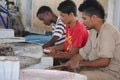 Fish seller while cut fish Royalty Free Stock Photo