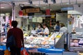 Fish seller at The Moor Market in Sheffield UK