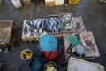 A fish sellers in the jimbaran bali fish market. He sells various types of fresh fish that have just been caught