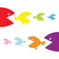 Fish set eating each other. food chain. Cute cartoon colorful character. Baby kids collection. White background. Isolated. Flat de Royalty Free Stock Photo
