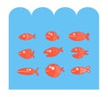 Fish set silhouettes under the sea Royalty Free Stock Photo