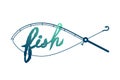 Fish shape made from Fishing rod frame, logo icon set design green and dark blue gradient color illustration Royalty Free Stock Photo