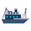 Fish ship boat sideview isolated cartoon blue lines Royalty Free Stock Photo