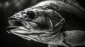 A fish is shown in black and white with its mouth open Royalty Free Stock Photo