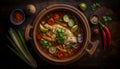 fish and shrimp moqueca, made with clay pot, seafood, brazilian food, baiana food, capixaba food, generative ai