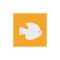 Fish sign illustration. Vector. white line icon with shifted flat orange filled icon on . Isolated.