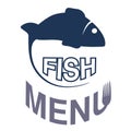 Fish silhouette for menu design. Circular seafood symbols on white background for menu restaurant.