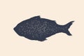 Fish, silhouette. Vintage logo, retro print, poster