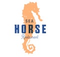 Fish silhouettede sign, sea horse vector emblem, seafood restaurant label, food market menu badge