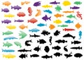 Fish silhouettes illustration set. Royalty Free Stock Photo