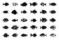 Fish Simple Icons Collection Linocut Vector Illustrations White Background Basic Handcrafted Minimalist Designs Unique