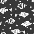 Fish simple sketh drawn by hand seamless pattern in cartoon style. For wallpapers, web background, textile, wrapping