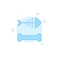 Fish Skeleton, Dog Bone Flat Vector Illustration, Icon. Light Blue Monochrome Design. Editable Stroke Royalty Free Stock Photo