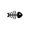 Fish Skeleton, Fishbone Fossil. Flat Vector Icon illustration. Simple black symbol on white background. Fish Skeleton, Fishbone
