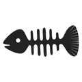 Fish skeleton icon, fishbone symbol black silhouette