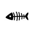 Fish skeleton vector icon. Flat black fishbones symbol on white. Royalty Free Stock Photo