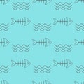 Fish skeleton and water waves seamless pattern Royalty Free Stock Photo