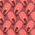 Fish slice pattern seamless. Red fish steak background. Vector ornament