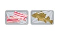 Fish and Sliced Bacon in Plastic Serving Tray Vector Set Royalty Free Stock Photo
