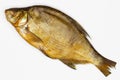 Fish Smoked bream. Isolated. Large dried salted river fish on a white background. Seafood. Good luck with the fisherman. Healthy Royalty Free Stock Photo