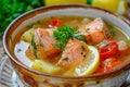 Fish Soup, Bouillabaisse, Cullen Skink, Ukha or Solyanka with Salmon, Trout or Tuna Fillet, Fish Broth