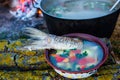 Fish soup prepared over an open fire. Royalty Free Stock Photo