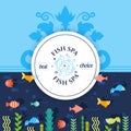 Fish spa advertisement banner, vector illustration. Exotic wellness procedure advertisement, brochure cover, booklet