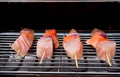 Fish spear grilling on barbecue Royalty Free Stock Photo