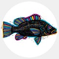 Fish species, vector marine fauna symbol. Hand drawn silhouette Royalty Free Stock Photo