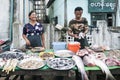 Fish stall by central yangon market in myanmar