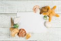 Fish star and sea shells on the wooden background Royalty Free Stock Photo