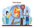 Fish steak. Chef cooking grilled salmon or tuna steak Royalty Free Stock Photo