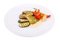 Fish Steak with Grilled Vegetables, White Sauce and Lemon Royalty Free Stock Photo