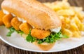 Fish Sticks on a sandwich (close-up shot) Royalty Free Stock Photo